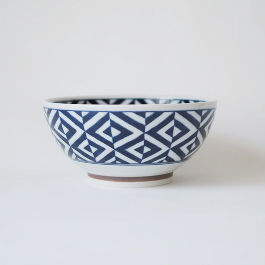 43 OZ Japanese Ramen Bowl - Lozenge Pattern - Japanese Mino Ware Pottery